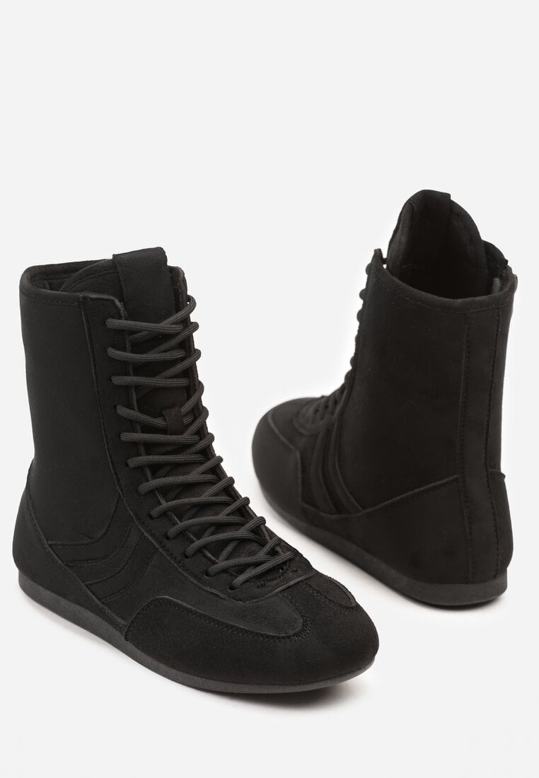 Czarne Bokserskie Sneakersy ze Sznurowaną Cholewką Harville
