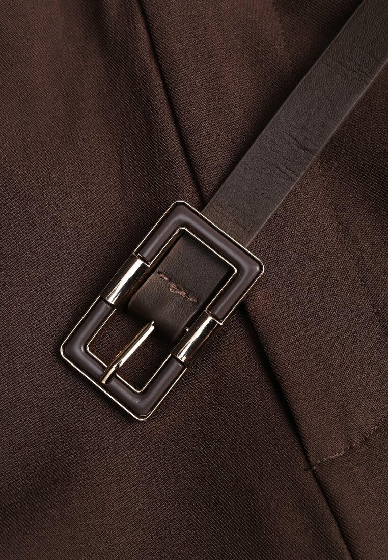 Brązowe Szerokie Spodnie Garniturowe Ozdobione Paskiem Cirrive