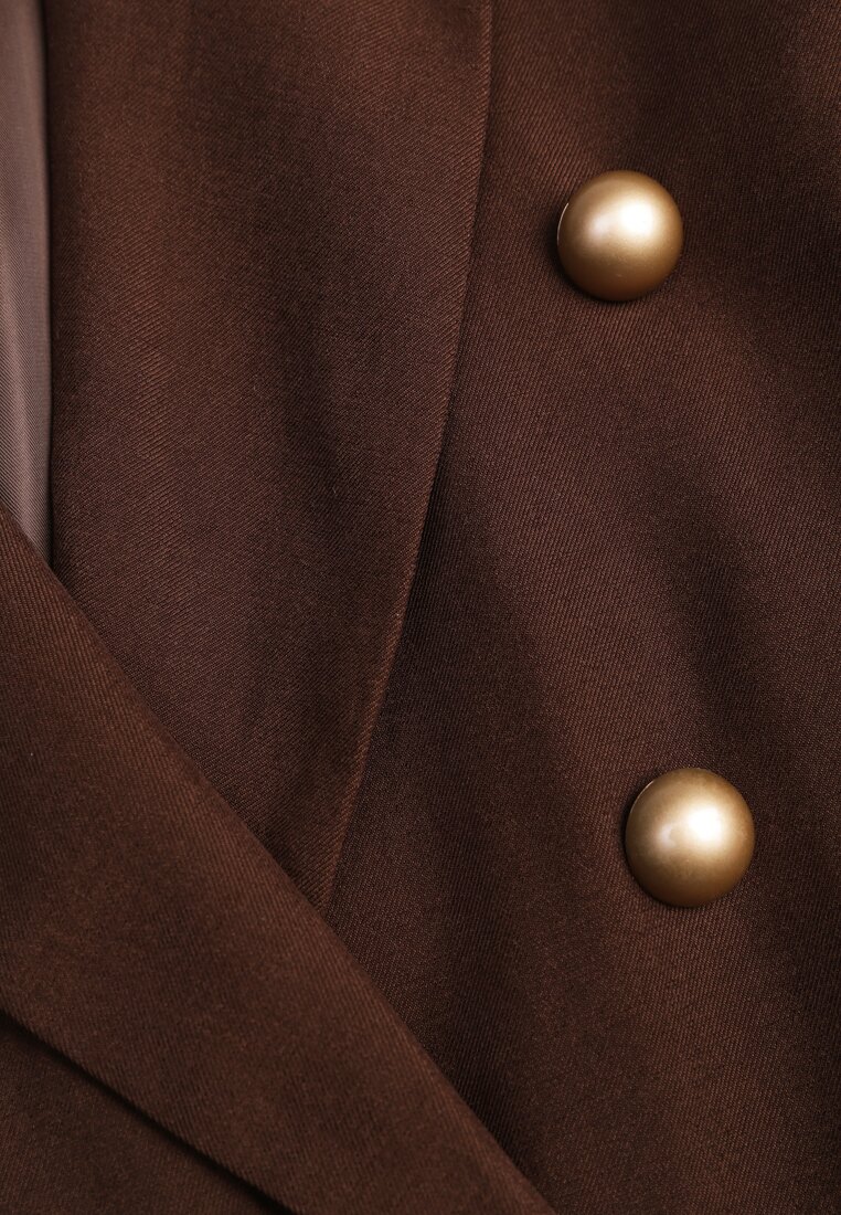 Brązowa Dwurzędowa Marynarka z Usztywnioną Linią Ramion Clanira