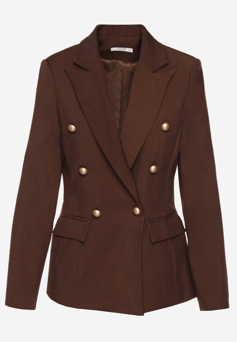 Brązowa Dwurzędowa Marynarka z Usztywnioną Linią Ramion Clanira