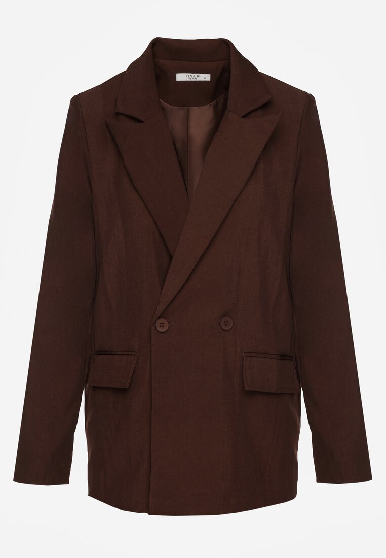 Brązowa Marynarka Dwurzędowa o Kroju Oversize Clasora