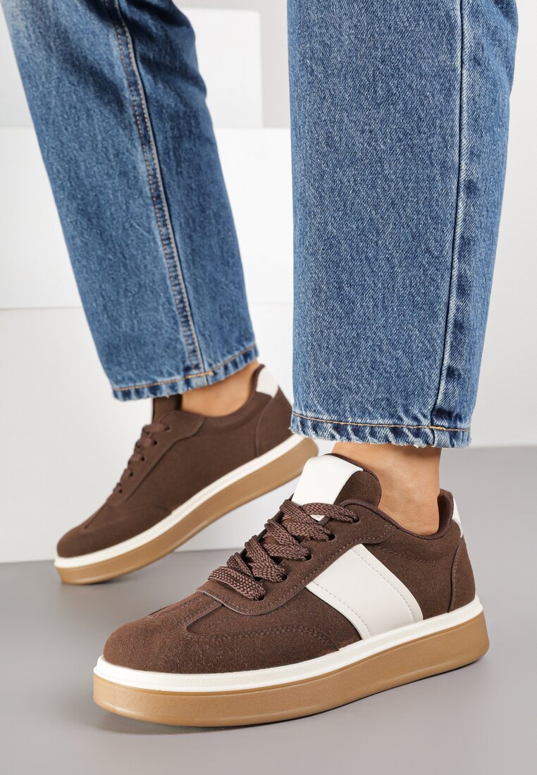 Brązowe Sneakersy na Kauczukowej Podeszwie Claside