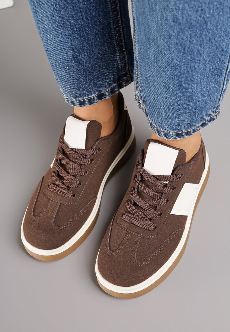 Brązowe Sneakersy na Kauczukowej Podeszwie Claside