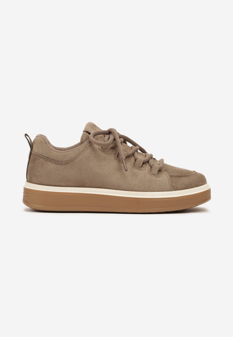 Ciemnobeżowe Sneakersy z Ozdobnymi Przeszyciami Zailera