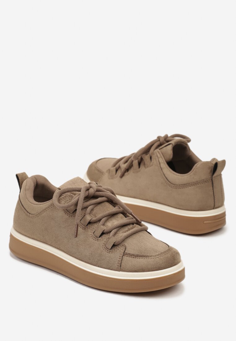 Ciemnobeżowe Sneakersy z Ozdobnymi Przeszyciami Zailera