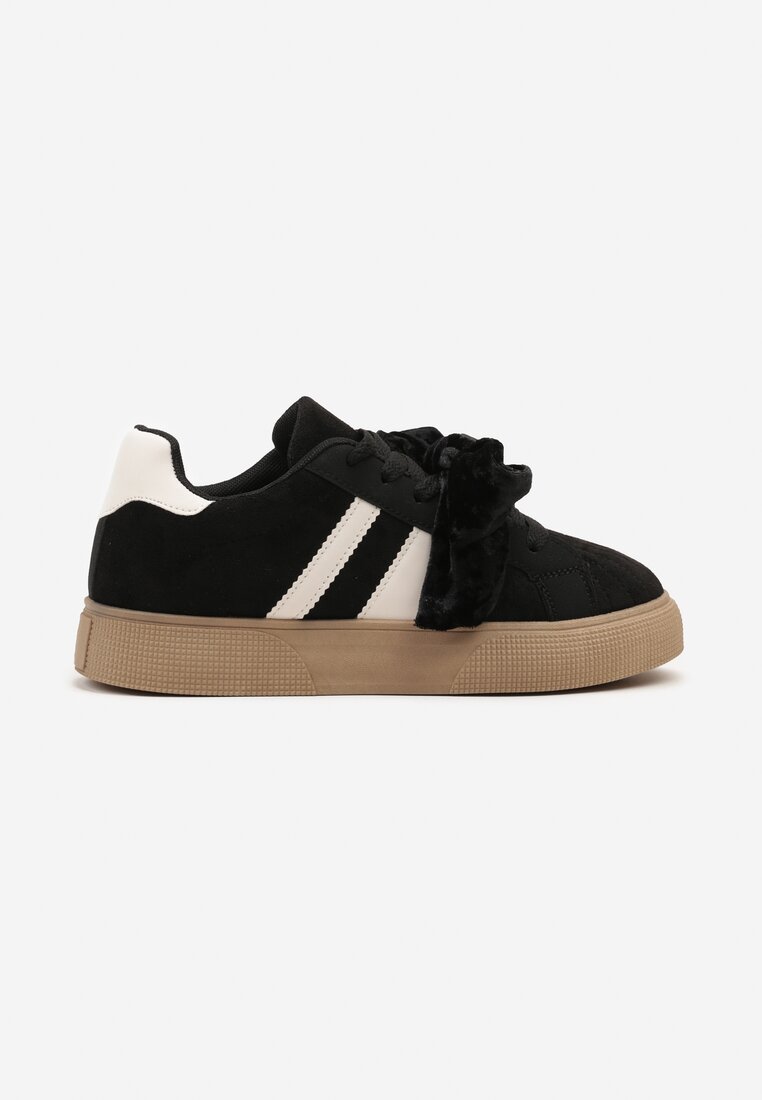 Czarne Sneakersy w Stylu Tenisówek Ozdobione Kokardą z Weluru Lerrive