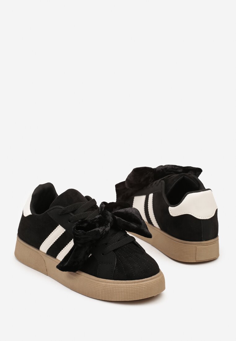 Czarne Sneakersy w Stylu Tenisówek Ozdobione Kokardą z Weluru Lerrive