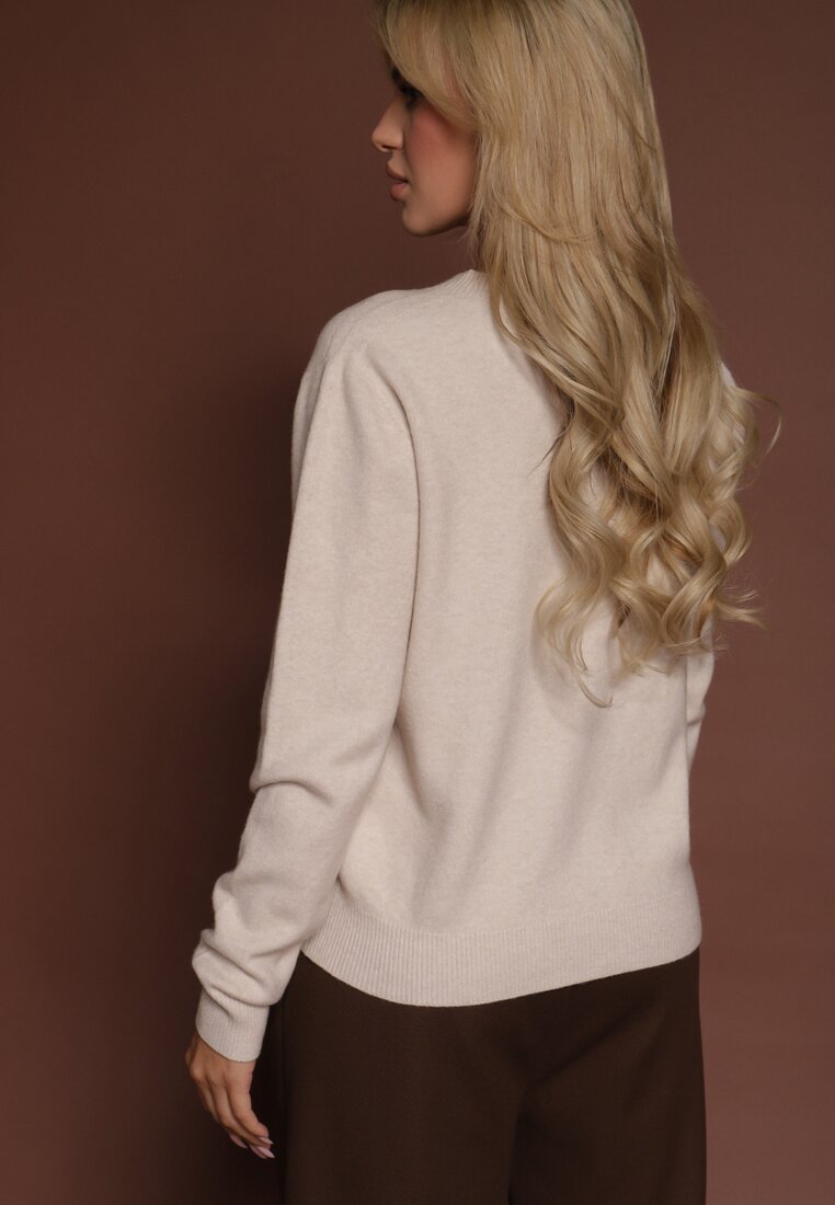 Beżowy Casualowy Sweter z Wełną i Wiskozą Lussare