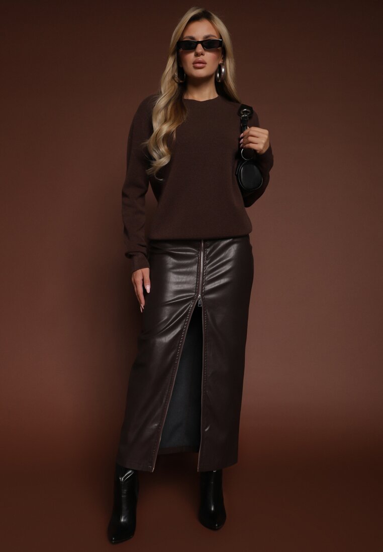 Brązowy Casualowy Sweter z Wełną i Wiskozą Lussare