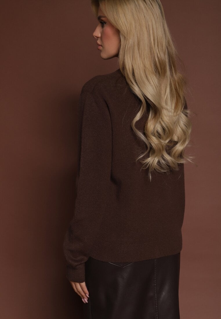 Brązowy Casualowy Sweter z Wełną i Wiskozą Lussare