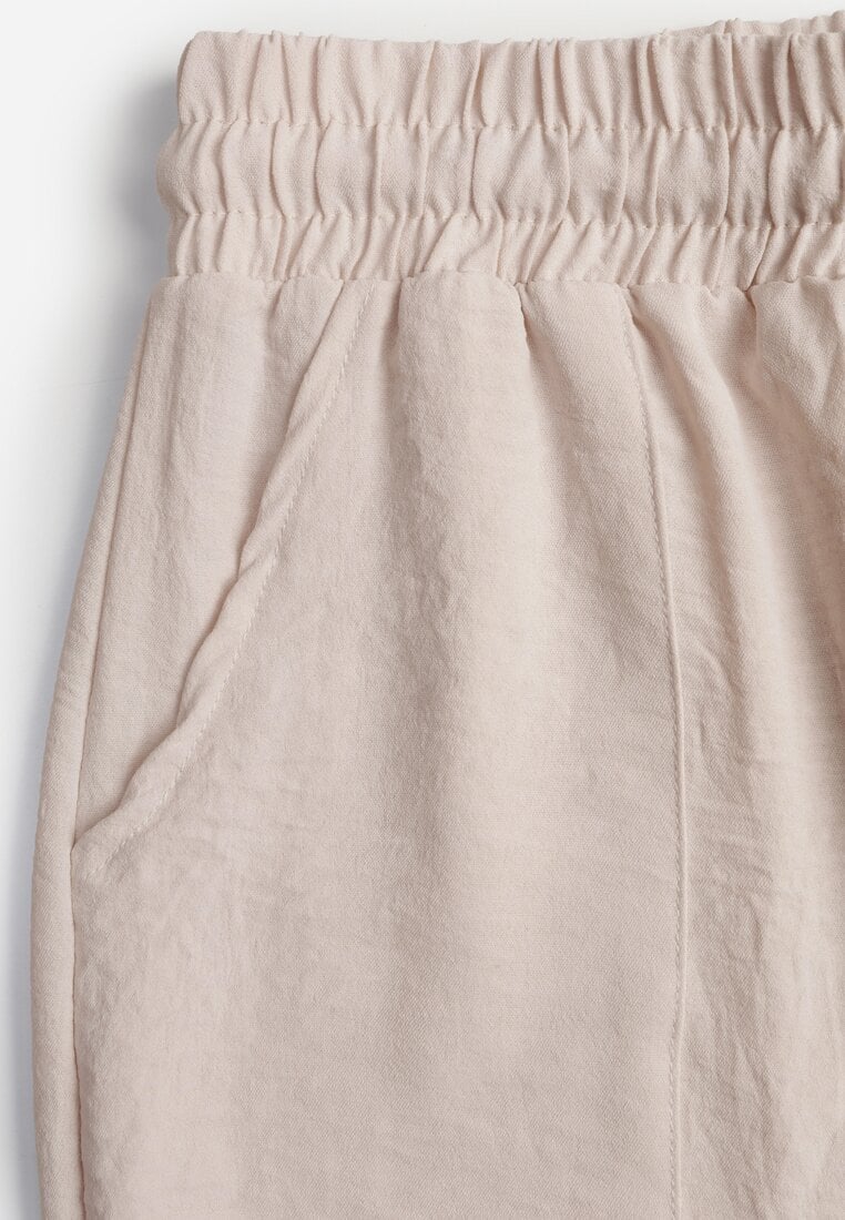 Jasnobeżowe Szerokie Spodnie z Wiskozą z Gumką w Pasie Lealirre