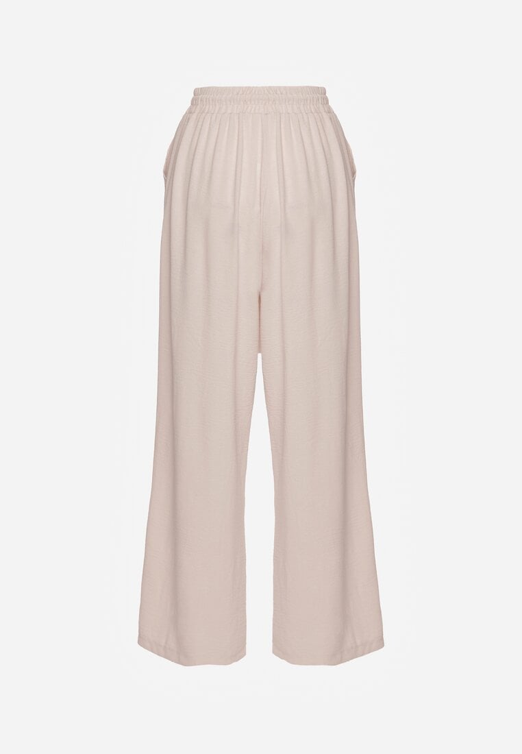 Jasnobeżowe Szerokie Spodnie z Wiskozą z Gumką w Pasie Lealirre
