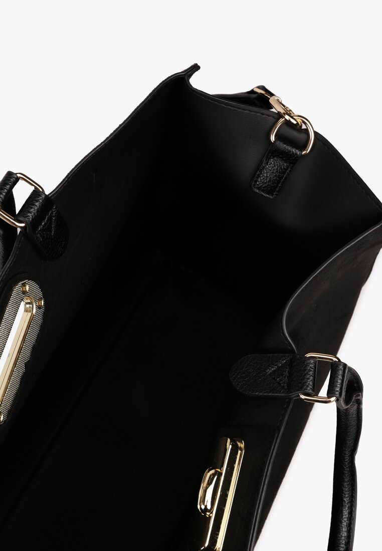 Czarna Torebka Typu Shopper z Imitacji Zamszu z Rączkami i Paskiem Crossbody Temige