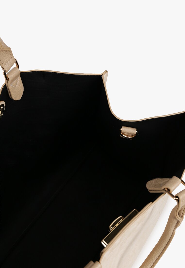 Jasnobeżowa Torebka Typu Shopper z Imitacji Zamszu z Rączkami i Paskiem Crossbody Temige