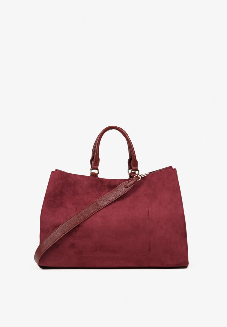 Bordowa Torebka Typu Shopper z Imitacji Zamszu z Rączkami i Paskiem Crossbody Temige