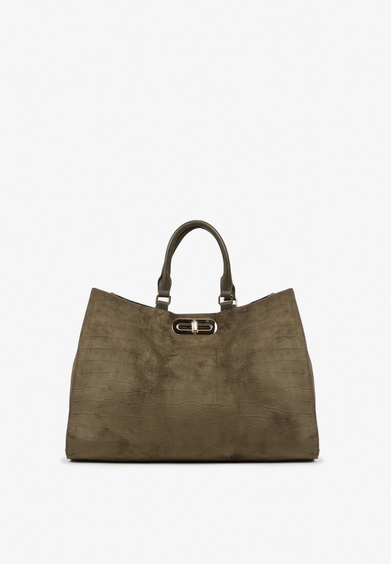 Zielona Torebka Typu Shopper z Imitacji Zamszu z Rączkami i Paskiem Crossbody Temige