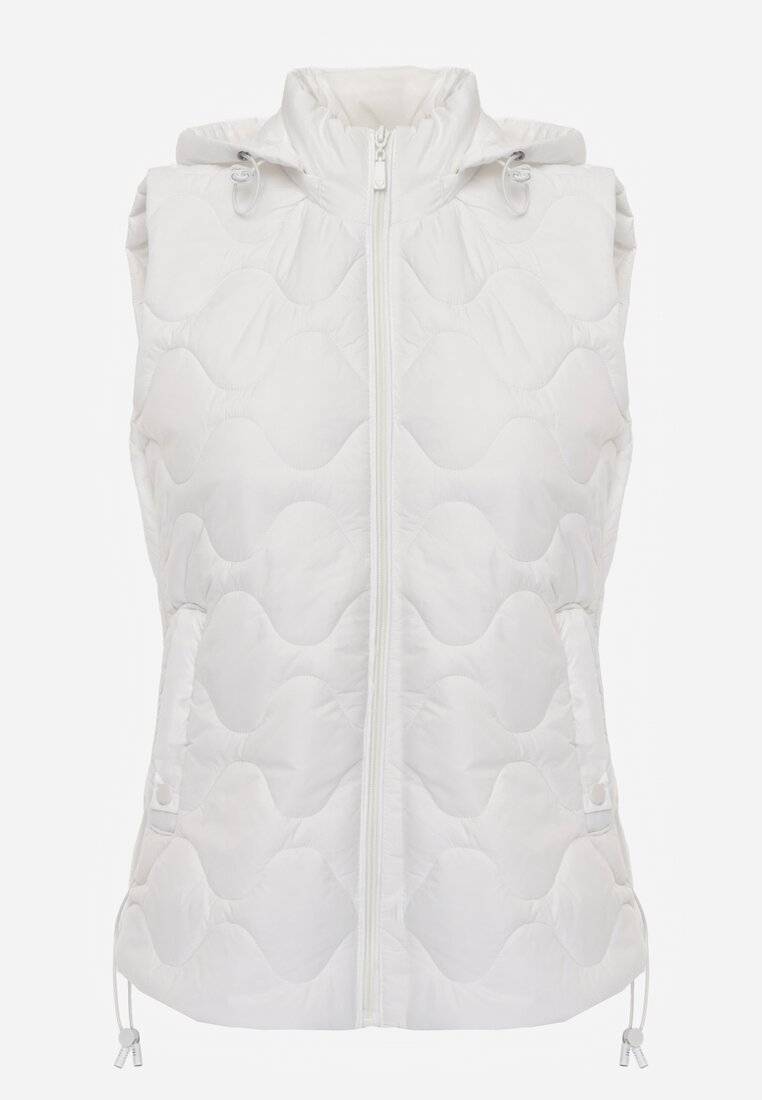 Biała Kamizelka z Odpinanym Kapturem i Pikowanym Wzorem Tiozarе