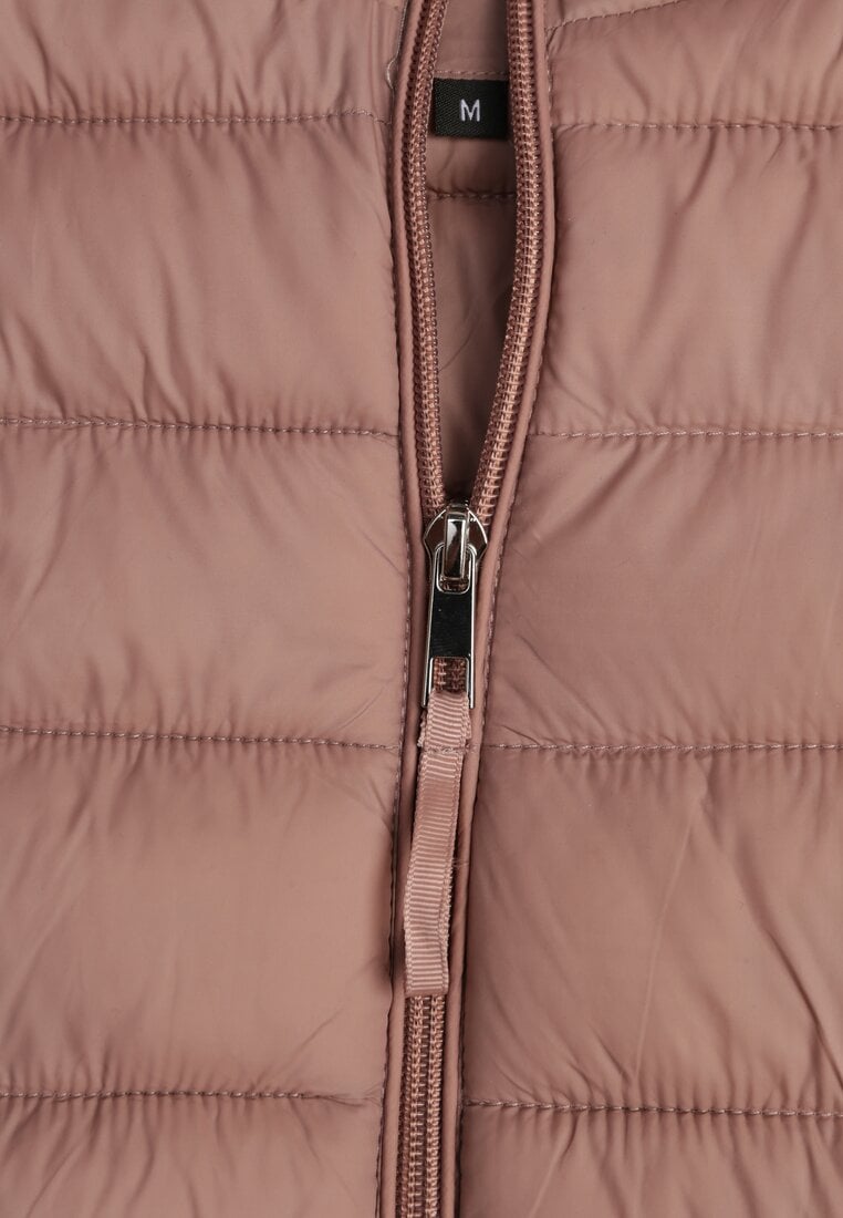 Beżowa Casualowa Kurtka Ozdobiona Pikowaniem Nelionea