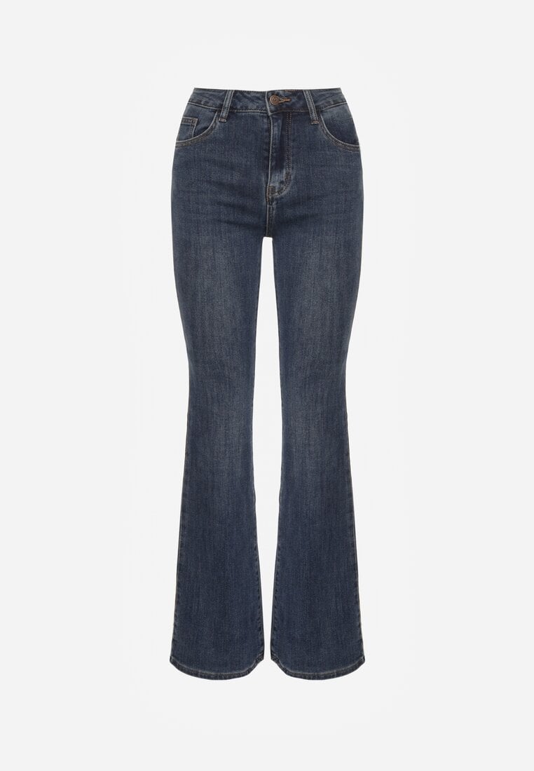 Niebieskie Jeansy z Domieszką Wiskozy o Kroju Flare High Waist Alendria