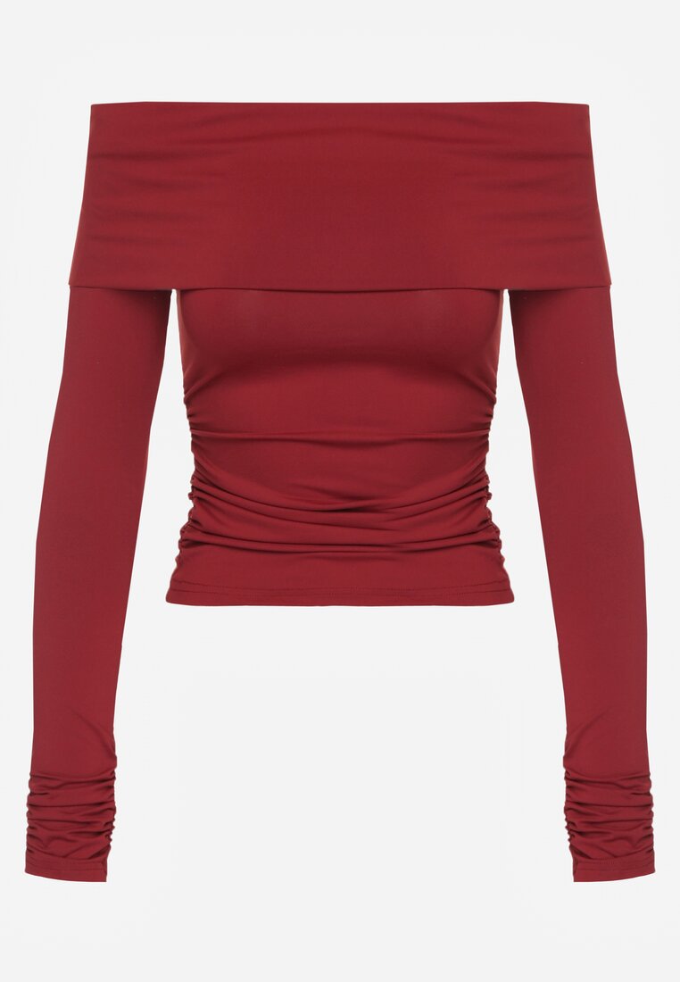 Bordowa Marszczona Bluzka Hiszpanka Vices z Wywiniętym Dekoltem Termola