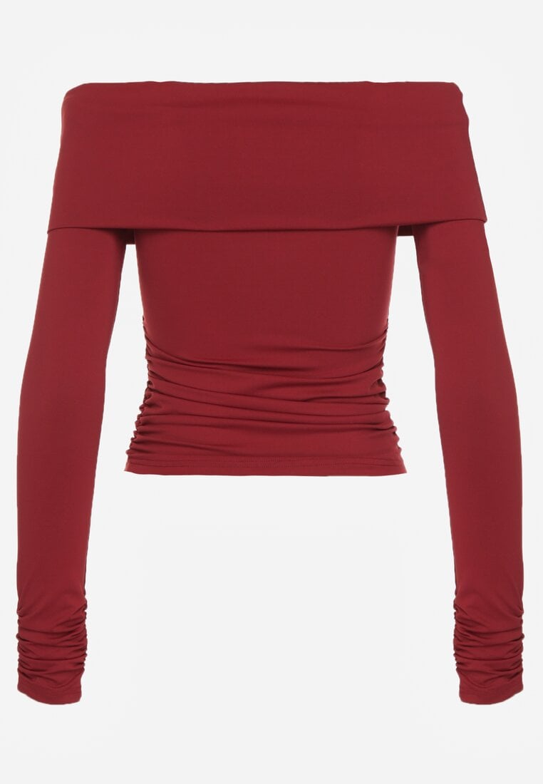 Bordowa Marszczona Bluzka Hiszpanka Vices z Wywiniętym Dekoltem Termola
