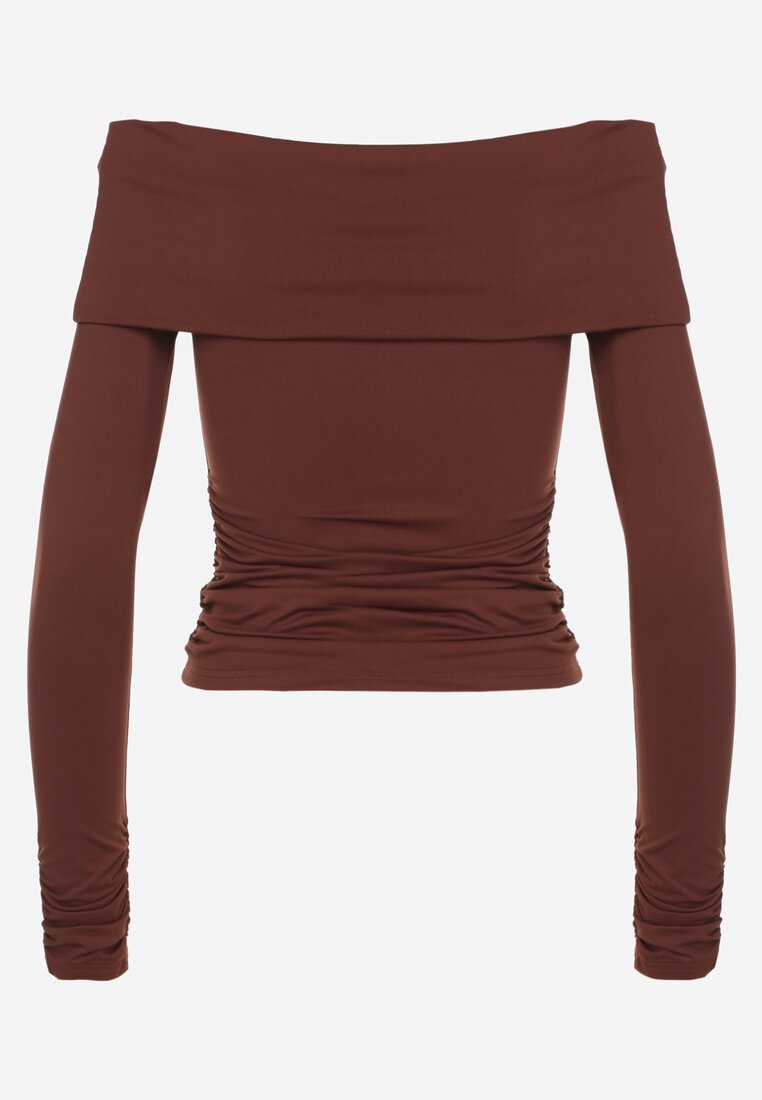 Brązowa Marszczona Bluzka Hiszpanka Vices z Wywiniętym Dekoltem Termola