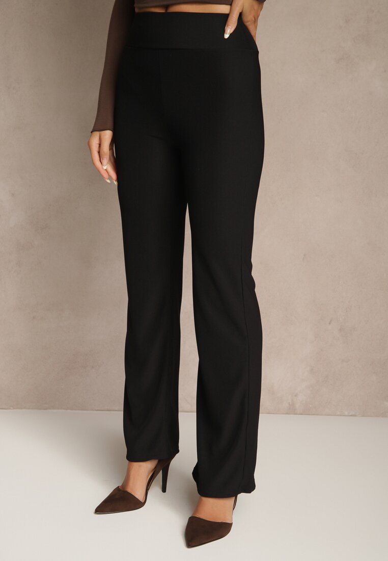 Czarne Prążkowane Spodnie High Waist z Szerokimi Nogawkami Resoda