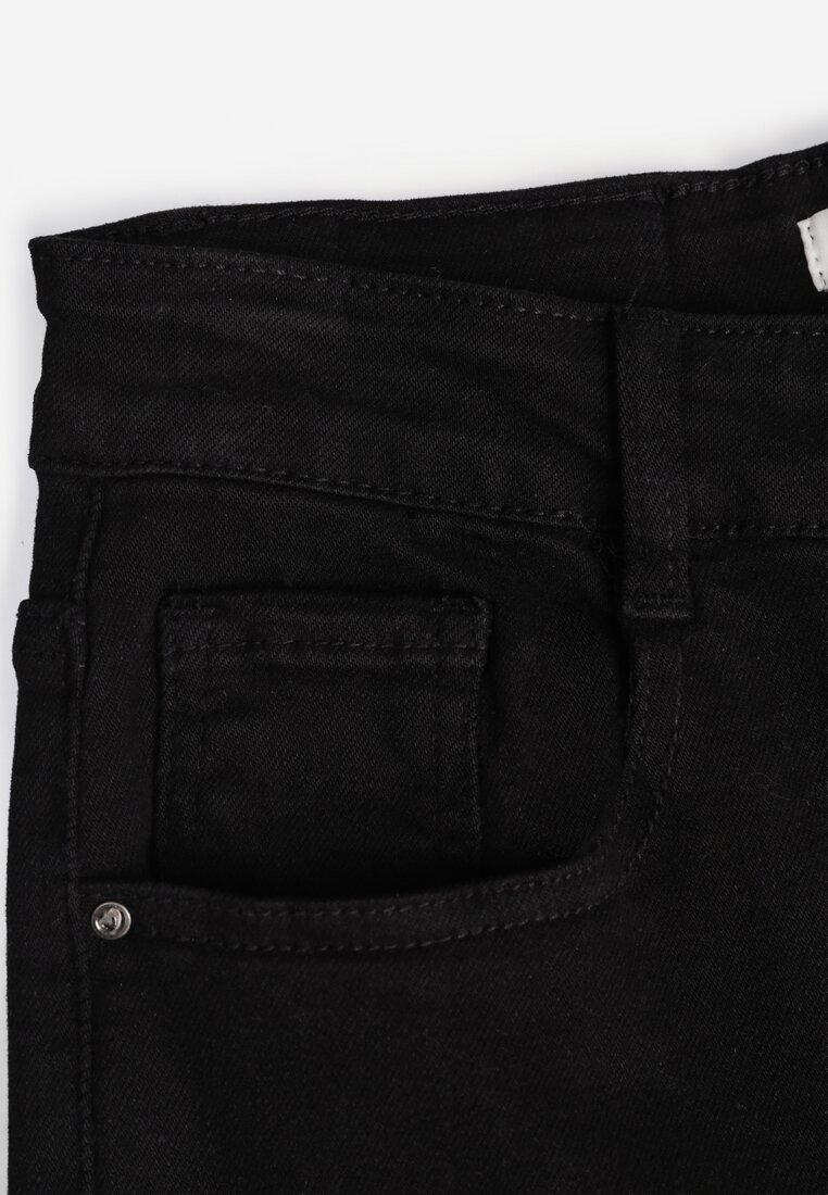 Czarne Bawełniane Jeansy High Waist z Szerokimi Nogawkami Leetie