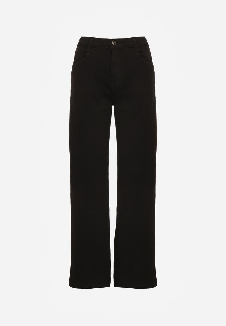 Czarne Bawełniane Jeansy High Waist z Szerokimi Nogawkami Leetie