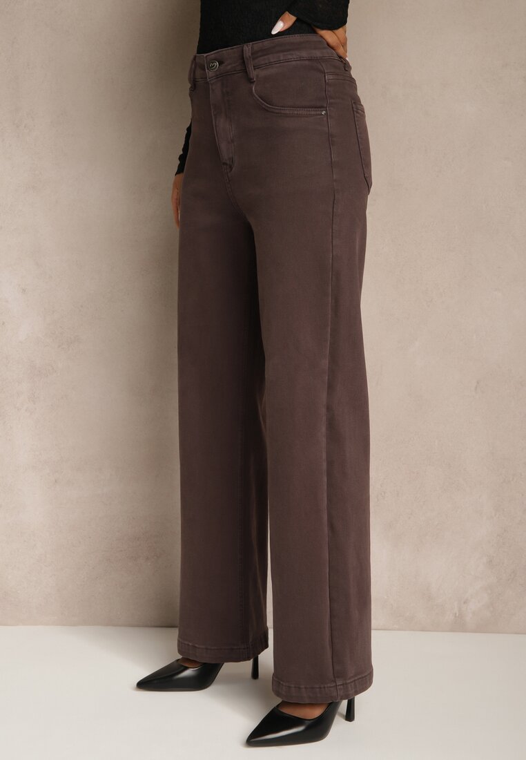 Fioletowe Jeansy Wide Leg High Waist z Bawełny Nelenasa