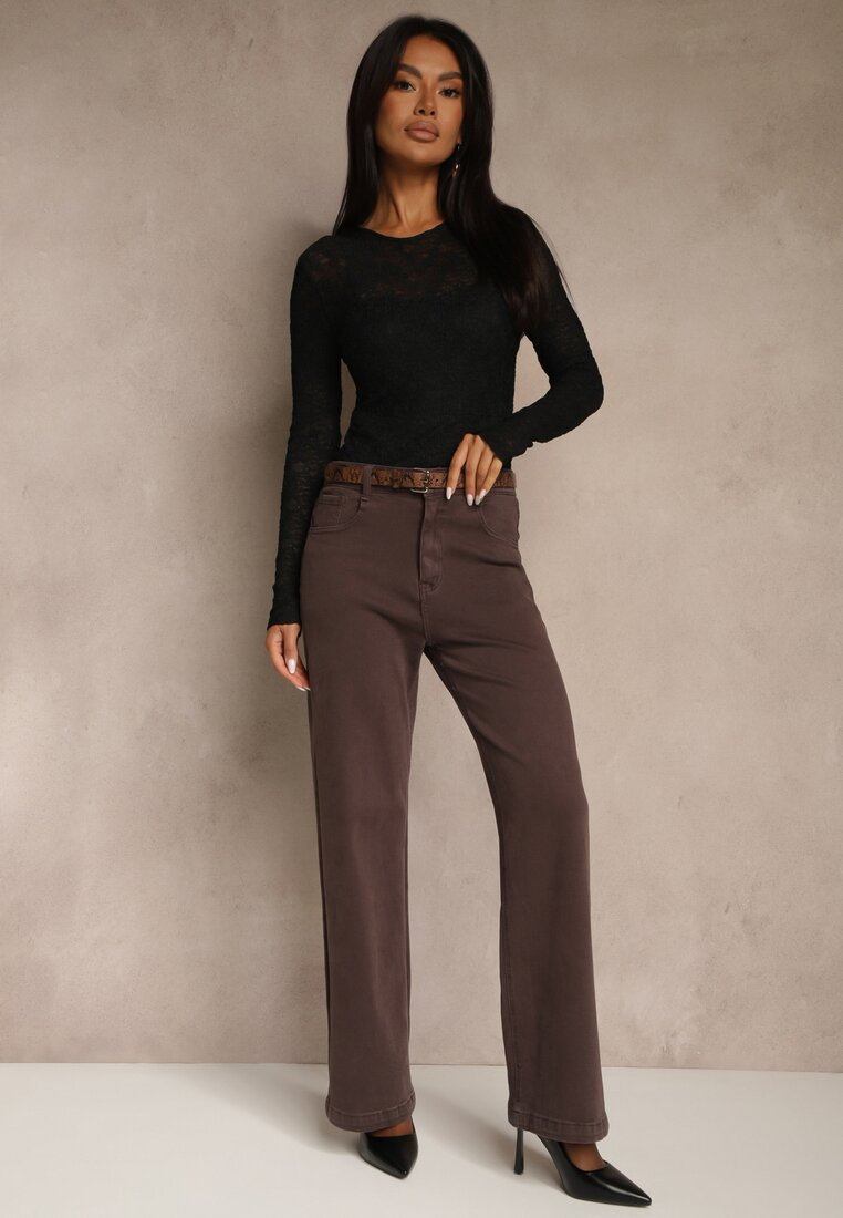 Fioletowe Jeansy Wide Leg High Waist z Bawełny Nelenasa