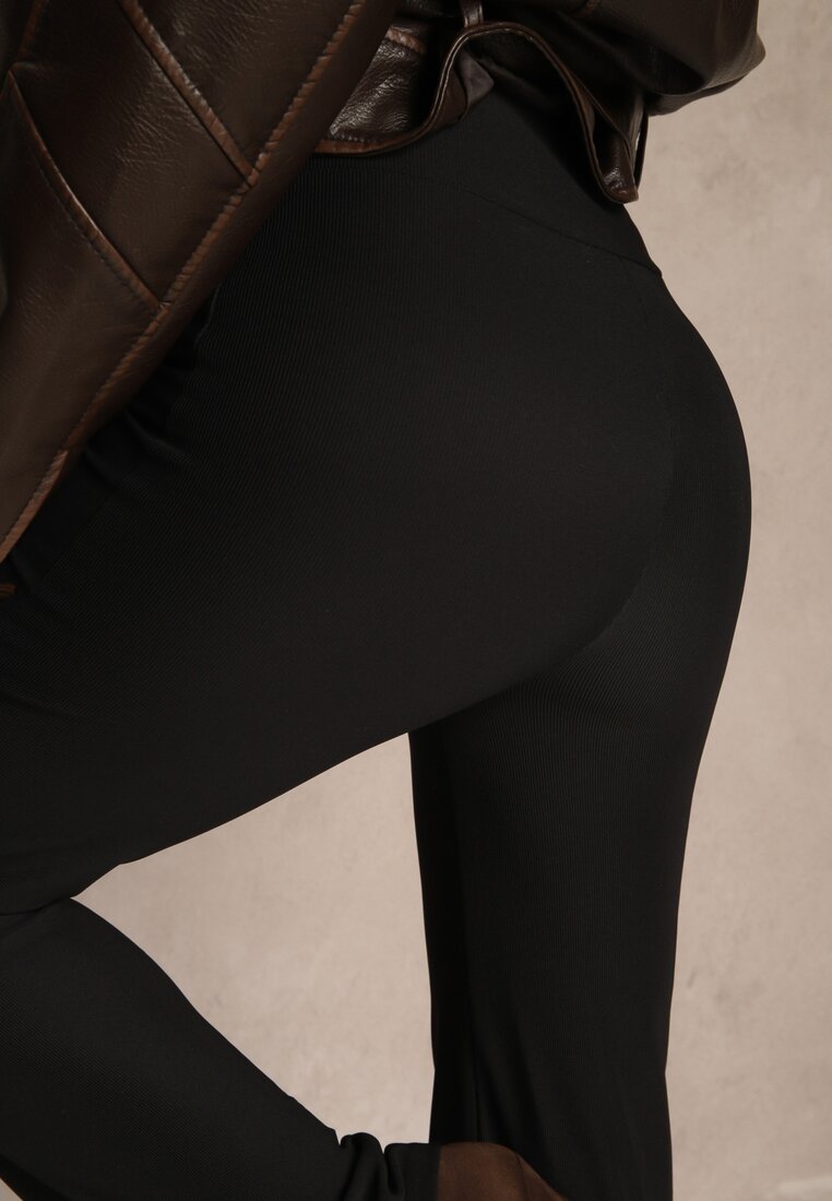 Czarne Spodnie High Waist o Prostym Fasonie z Gumką w Talii Wedamira