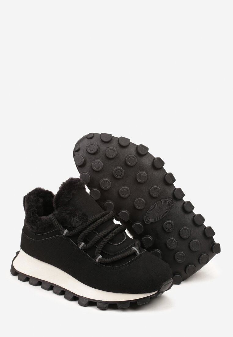 Czarne Sneakersy Typu Śniegowce na Tłoczonej Platformie Sierrna
