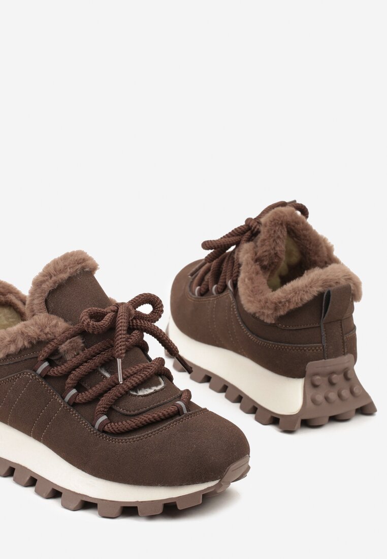 Brązowe Sneakersy Typu Śniegowce na Tłoczonej Platformie Sierrna