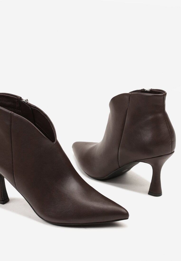 Brązowe Eleganckie Botki na Klepsydrze ze Szpiczastym Noskiem Sulibbia