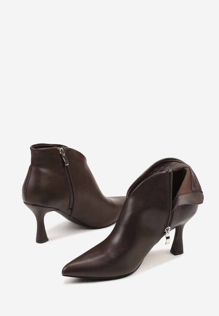 Brązowe Eleganckie Botki na Klepsydrze ze Szpiczastym Noskiem Sulibbia