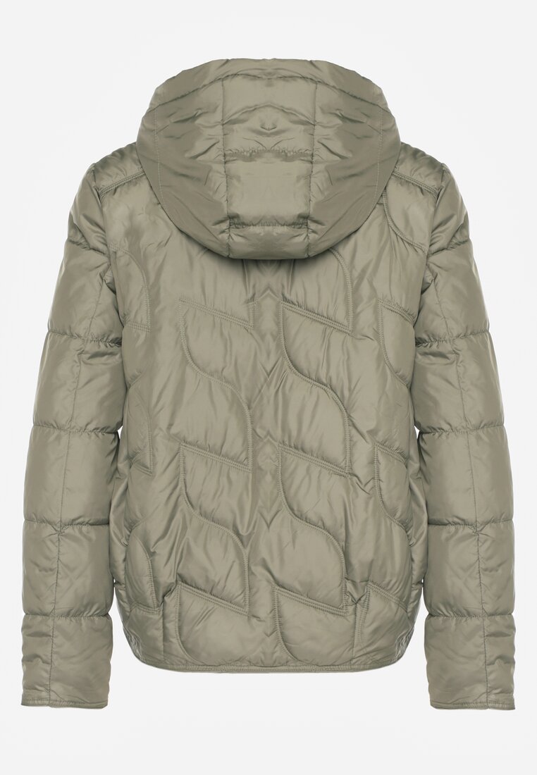Jasnozielona Kurtka Przejściowa z Kapturem w Oryginalne Pikowane Przeszycia Arivitta