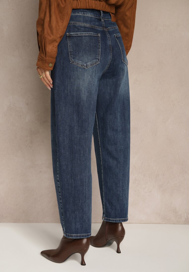 Niebieskie Jeansy Mom Fit High Waist z Dodatkiem Wiskozy Ativite