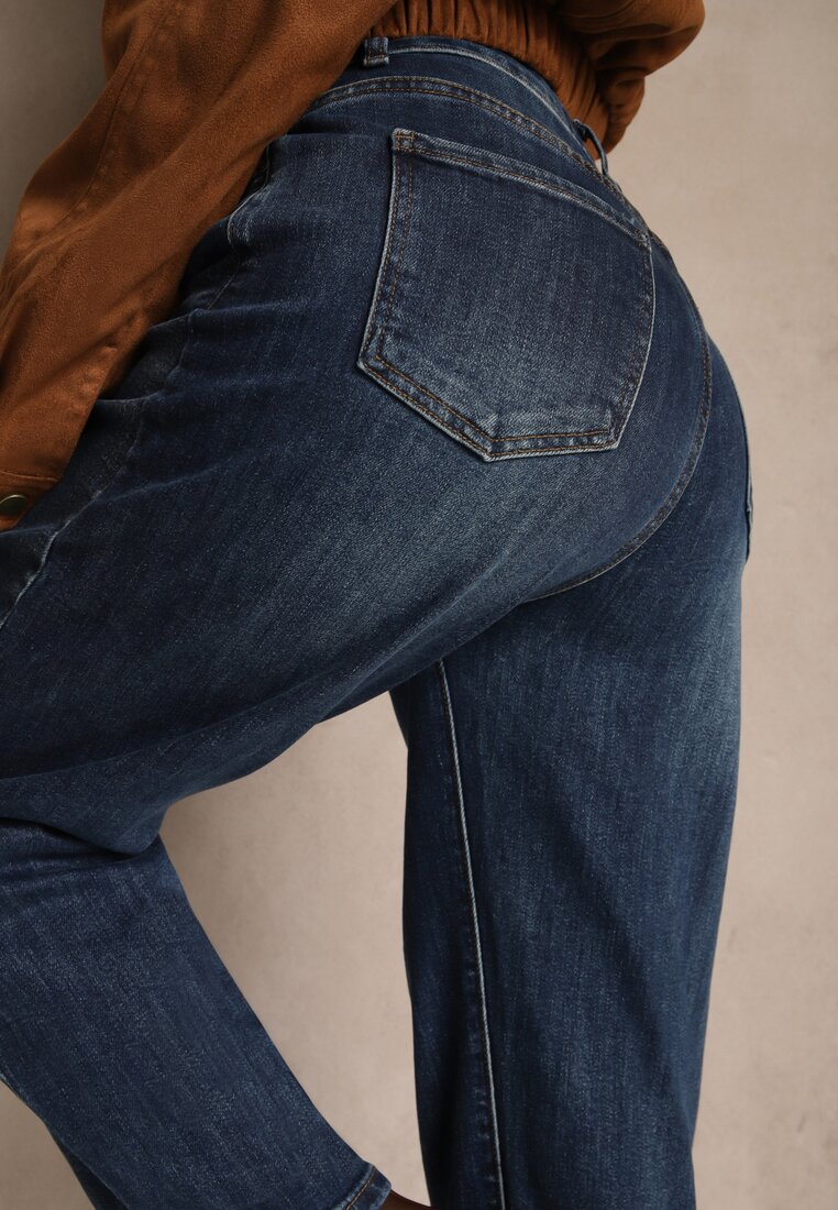 Niebieskie Jeansy Mom Fit High Waist z Dodatkiem Wiskozy Ativite