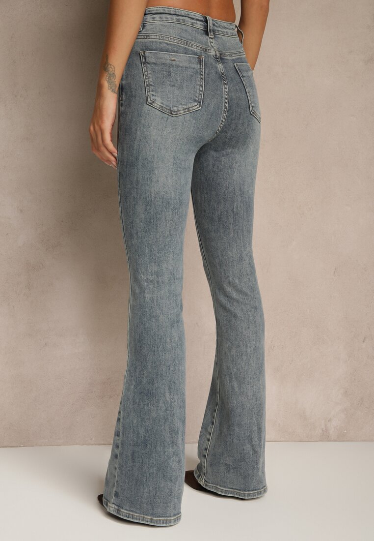 Niebieskie Jeansy o Fasonie Flare Regular Waist Setava