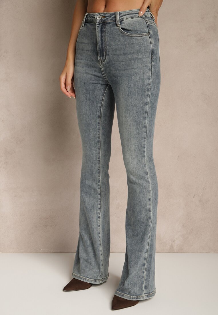 Niebieskie Jeansy o Fasonie Flare Regular Waist Setava