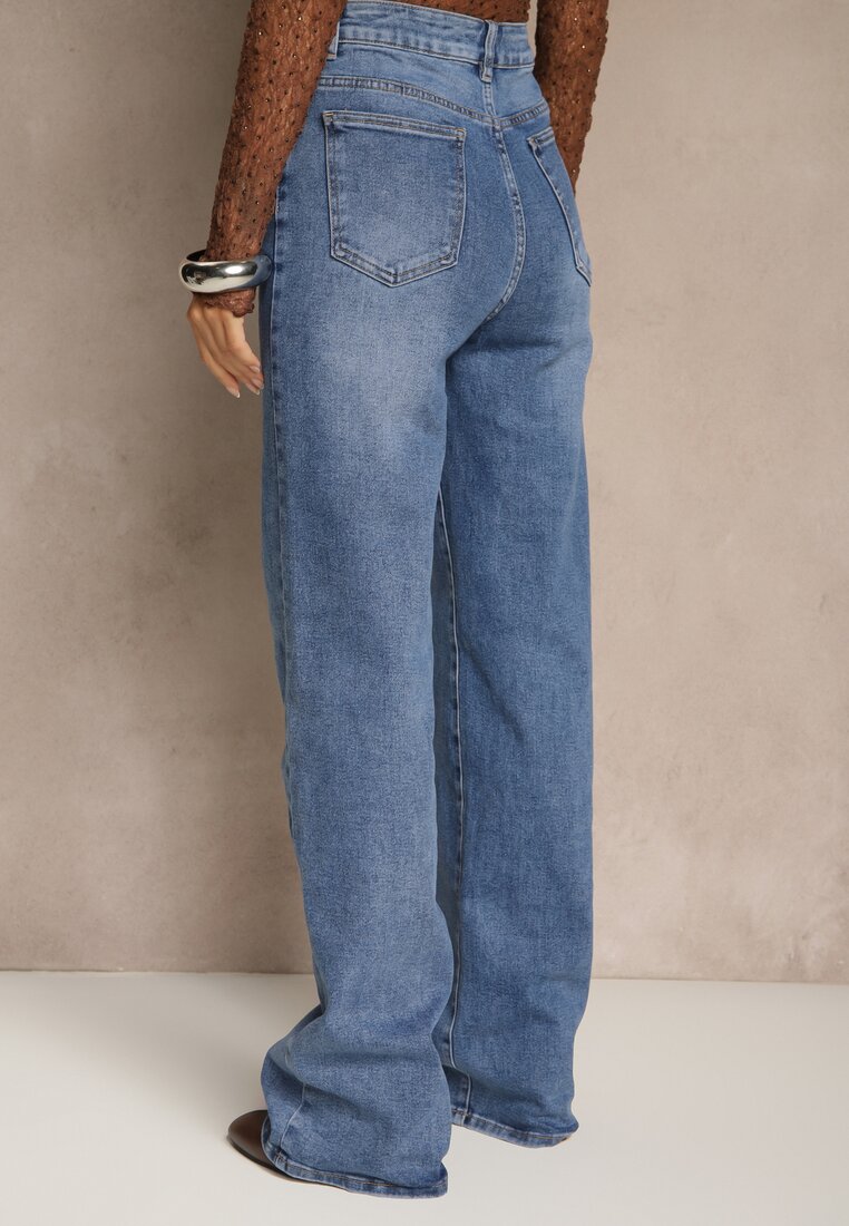 Niebieskie Szerokie Jeansy High Waist z Wiskozą Isofara