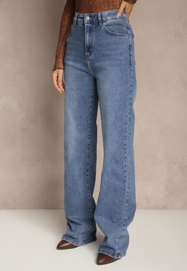Niebieskie Szerokie Jeansy High Waist z Wiskozą Isofara