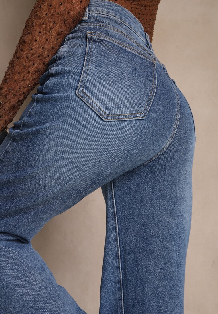 Niebieskie Szerokie Jeansy High Waist z Wiskozą Isofara