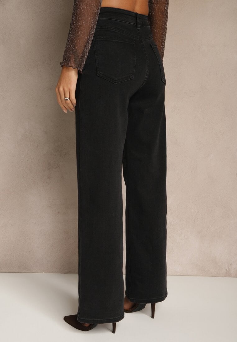 Czarne Szerokie Jeansy Regular Waist Isovena
