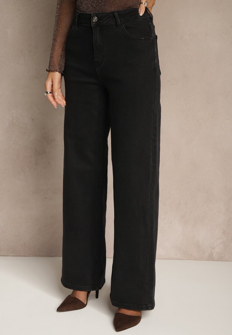 Czarne Szerokie Jeansy Regular Waist Isovena