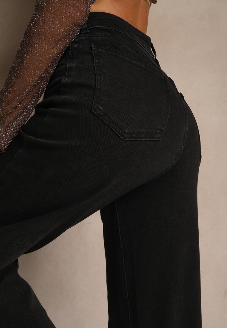 Czarne Szerokie Jeansy Regular Waist Isovena