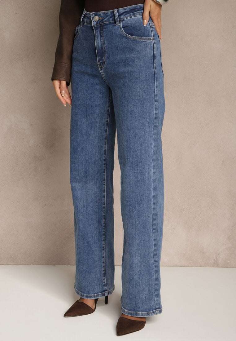 Niebieskie Jeansy Regular Waist o Szerokim Kroju Setare