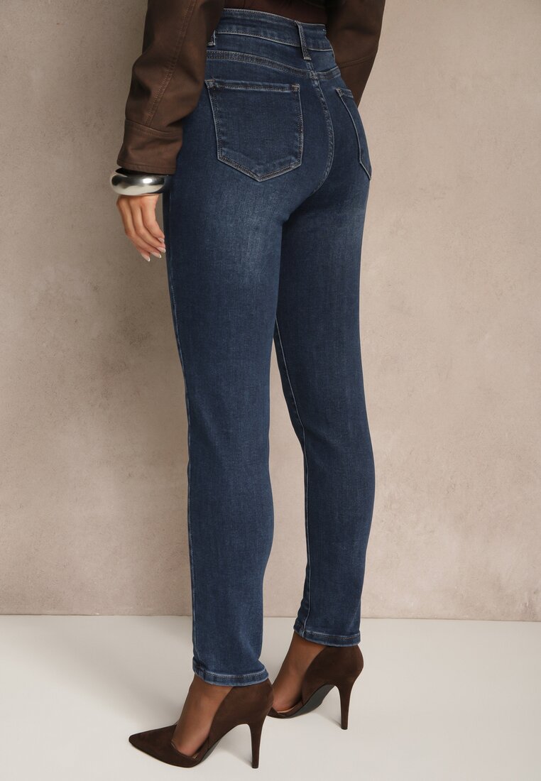 Niebieskie Jeansy o Fasonie Skinny Regular Waist Razella