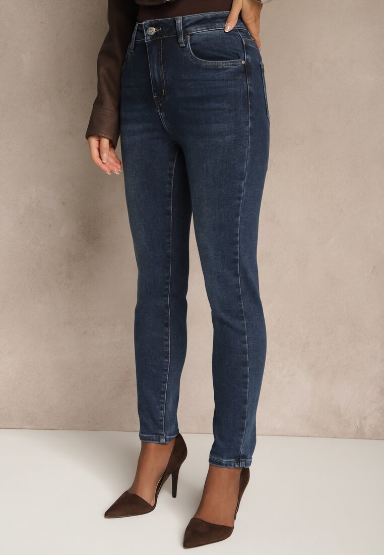 Niebieskie Jeansy o Fasonie Skinny Regular Waist Razella
